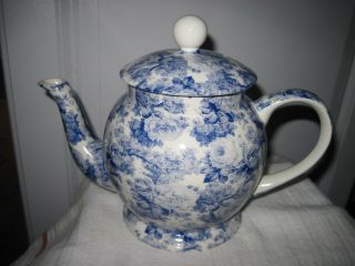 Vintage Arthur Wood Rose Teapot White & Blue Roses Porcelain Exc.  Cond