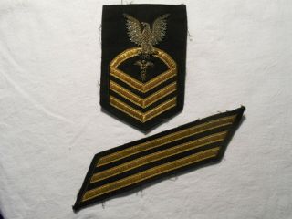 Vintage U.  S.  Navy Chief Petty Officer Insignia W/ Service Strips Bullion Thread