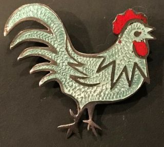 Vintage Mexican Sterling Silver & Enamel Rooster Pin Brooch Mexico