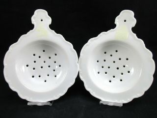 Pair Vintage White Porcelain Individual Tea Bag Strainers