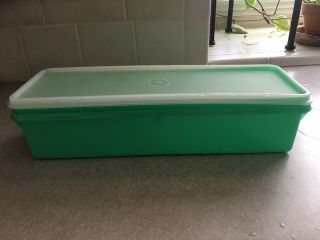 Vintage Tupperware Jadeite Green White Lid Celery Keeper Made In The Usa 12 In.