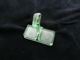 Vintage Green Depression Glass Salt Pepper Shaker Caddy Holder Tray Uranium