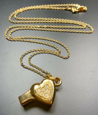 Signed Avon Vintage Necklace Pendent 30” Gold Tone Chain Large Heart Pendent