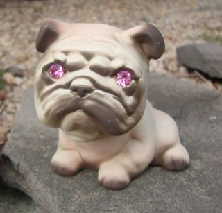 Vintage Roselane Sparkler Pug W/ Pink Eyes Art Pottery California Marked
