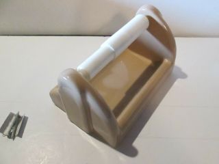 Ceramic Toilet Paper Holder Light Brown Gloss Vintage Mid Century Modern Retro