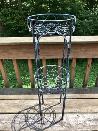 True Vintage Wrought Iron Plant Stand Two Tiers 28” Garden Decor Pot Holder