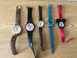 5 Vintage Character Watches Mickey Mouse Windup & Digital Wristwatch