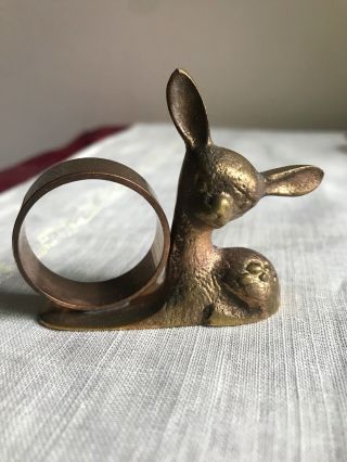 Set Of 4 Vintage Brass And Copper Baby Deer Napkin Rings