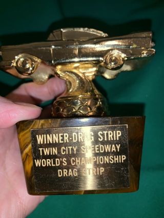 Vintage Drag Strip Auto Racing Trophy Gold Classic Car Twin Cities Minnesota 2