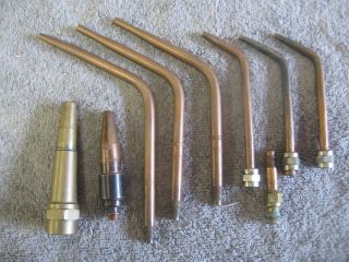 6 Vintage Welding Tips,  3 Rego,  3 Smith Mixer Chamber,  Cutting Tip,  Adapter
