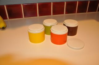 Vintage Tupperware Set Of 4 Stacking Spice Containers Shakers Harvest Colors Lid
