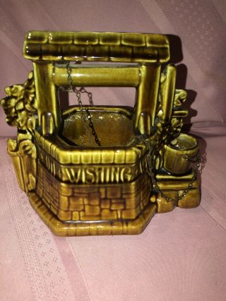Vintage 1950s Mccoy Pottery Wishing Well Planter Brown & Green Made In Usa