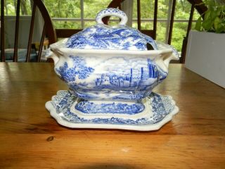 Vintage Blue Willow 3 Piece Tureen / Made In Japan