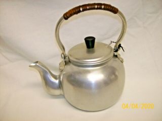 Vintage Small Aluminum Teapot/tea Kettle - Wicker Wrapped Handle