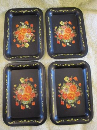 Vintage Set Of 4 Mini Tea Trays,  Floral Design