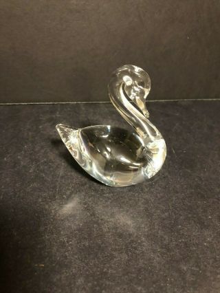 Vintage Hand Blown Art Glass Crystal Swan Sculpture Figurine Made In Sweden 4 "