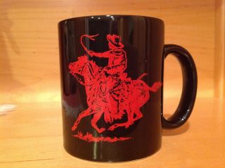 Rare Vintage Marlboro Black Ceramic Coffee Mug Cup With Red Horse & Rider