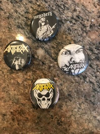Vintage Set Of 4 Heavy Metal Anthrax And Megadeth Collectible Pins