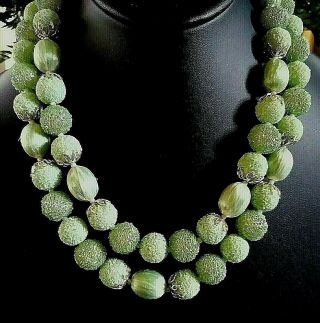 Vintage Green Sugar Beads Double Strand Choker Necklace Signed Japan