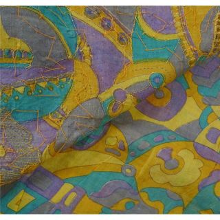 Tcw Vintage Saree Pure Silk Hand Beaded Multicolor Craft Fabric Craft Sari 6