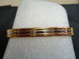 Vintage Signed M 24k Gold Plated Tri Color Rose Yellow White Cuff Bracelet