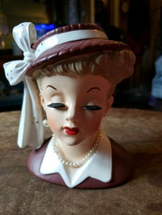 Vintage 1956 Napco C2633a Lady Head Vase / Planter