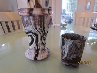 Vintage Purple Plum White Slag Glass Vase & Toothpick Holder Or Tumbler