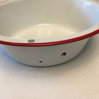 Vintage Enamel ware Bowl Basin White Red Trim Farmhouse Serving Feed pan dish 3