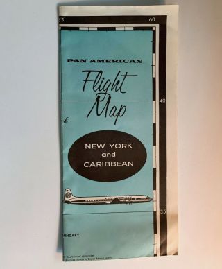 Vintage Pan American Pan Am Flight Map York - Caribbean - Cuba