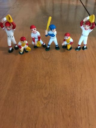 Vintage Plastic Cake / Cupcake Toppers.  Baseball Teams 5 Red 1 Blue No Football