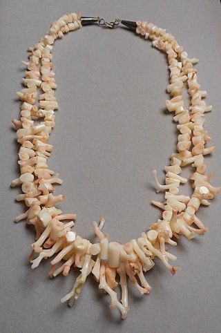 Vintage 2 Strand Necklace - Natural Angel Skin Branch Coral Beads - 18 " Long
