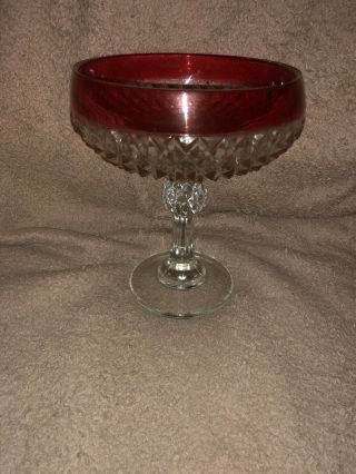 Vintage Indiana Glass Diamond Point Ruby Band Candy Dish