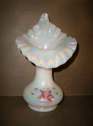 Rose Opal Vase Fenton Jack In The Pulpit Vintage Floral Glass