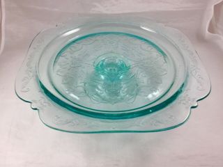 Wow Vintage Teal Blue Depression Glass Cake Stand / Plate