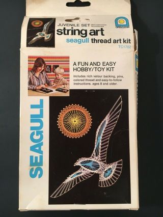 Vintage 1976 Open Door String Art Kit Seagull Bird Partially Completed