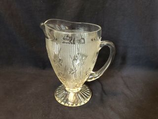 Vintage Jeannette Depression Glass Pitcher Iris And Herringbone Pattern Large