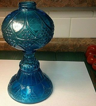 Vintage Miniature Oil Lamp,  Blue Pattern With Finger Handle,