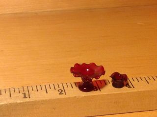 Vintage miniature dollhouse red footed bowl ruffled &a small red ruffled bowl 3