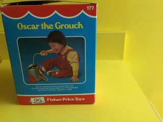 Vintage Fisher Price Sesame Street Oscar Grouch Trash Can Pull Toy 177 3