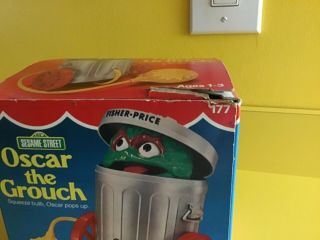 Vintage Fisher Price Sesame Street Oscar Grouch Trash Can Pull Toy 177 4