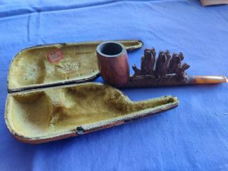 Vintage Hand Carved Smoking Pipe With Case