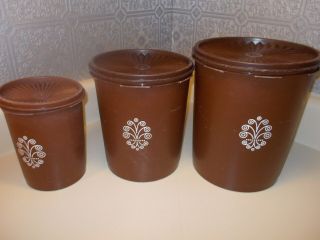 Vintage Tupperware 3 Pc.  Brown Servalier Nesting Canister Set 805,  807,  811