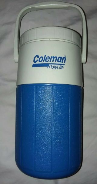 Vintage Coleman Polylite 1/2 Gallon Water Cooler Jug Blue & White