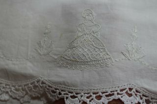 Vintage Cotton Pillowcases Hand Embroidered Belles & Flowers 21x32