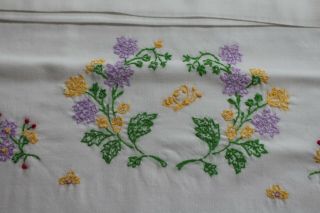 Vintage Cotton Pillowcases Hand Embroidered Tiny Lavender & Yellow Posies 20x32