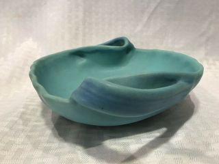 Q3b Vintage Van Briggle Art Pottery Bowl With Handles 9 " Aqua Blue Teal Matte