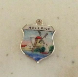 Vintage HOLLAND Silver Enamel Travel Shield Charm 3