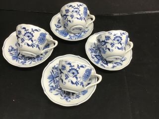 Blue Danube Set Of 4 Tea Cups & Saucers Vintage Blue & White China