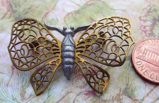 Vintage 29 X 44mm Two Tone Metal Butterfly Pin Brooch