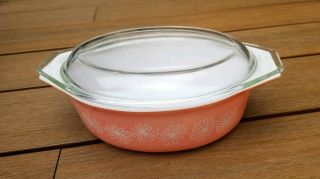 Vintage Pyrex Pink / White Daisy Casserole Dish 043 W / Lid 1 1/2 Qt.